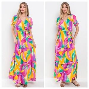 Boho Multi Color Print Tiered Maxi Dress